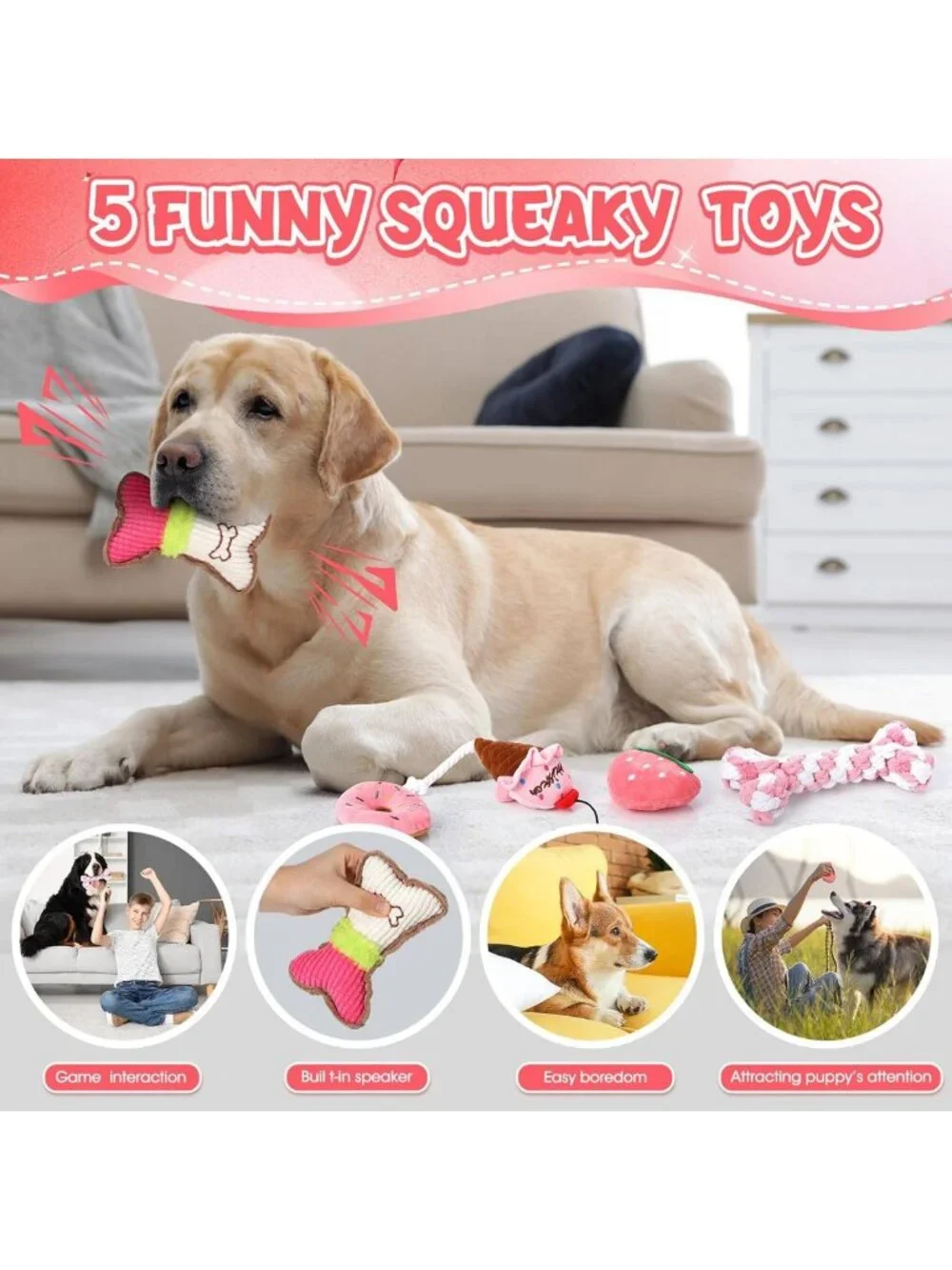 12 Pack Large Dog Chew Toys for Aggressive Chewers - Squeaky Balls & Dental Rope